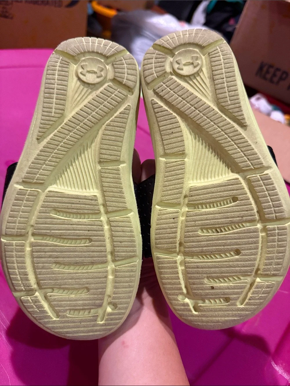 Under Armour Kids Black and Neon Yellow Slide Sandals